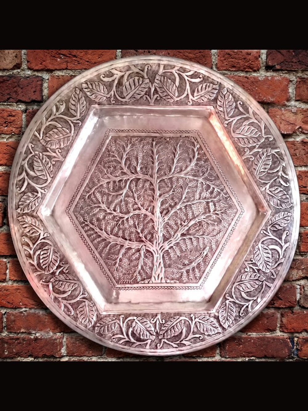 John Richard Large Tree of Life Silver Repousse Wall or Tabletop Charger 23"